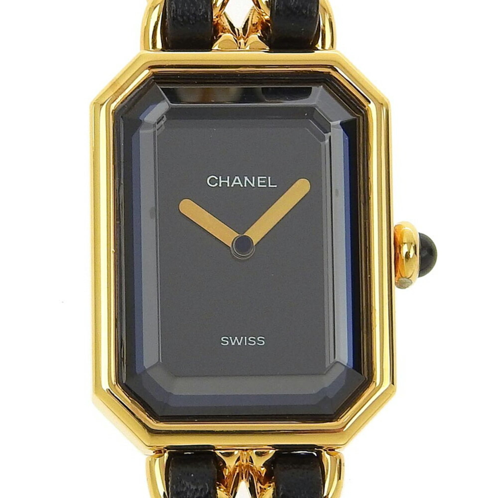2000_9762a8d7-f34e-4a28-87ac-b25b1fdbbc28.jpg Chanel CHANEL Premiere S Watch H0001 Gold-plated x Leather Quartz Analog Display Black Dial Ladies - Image 1