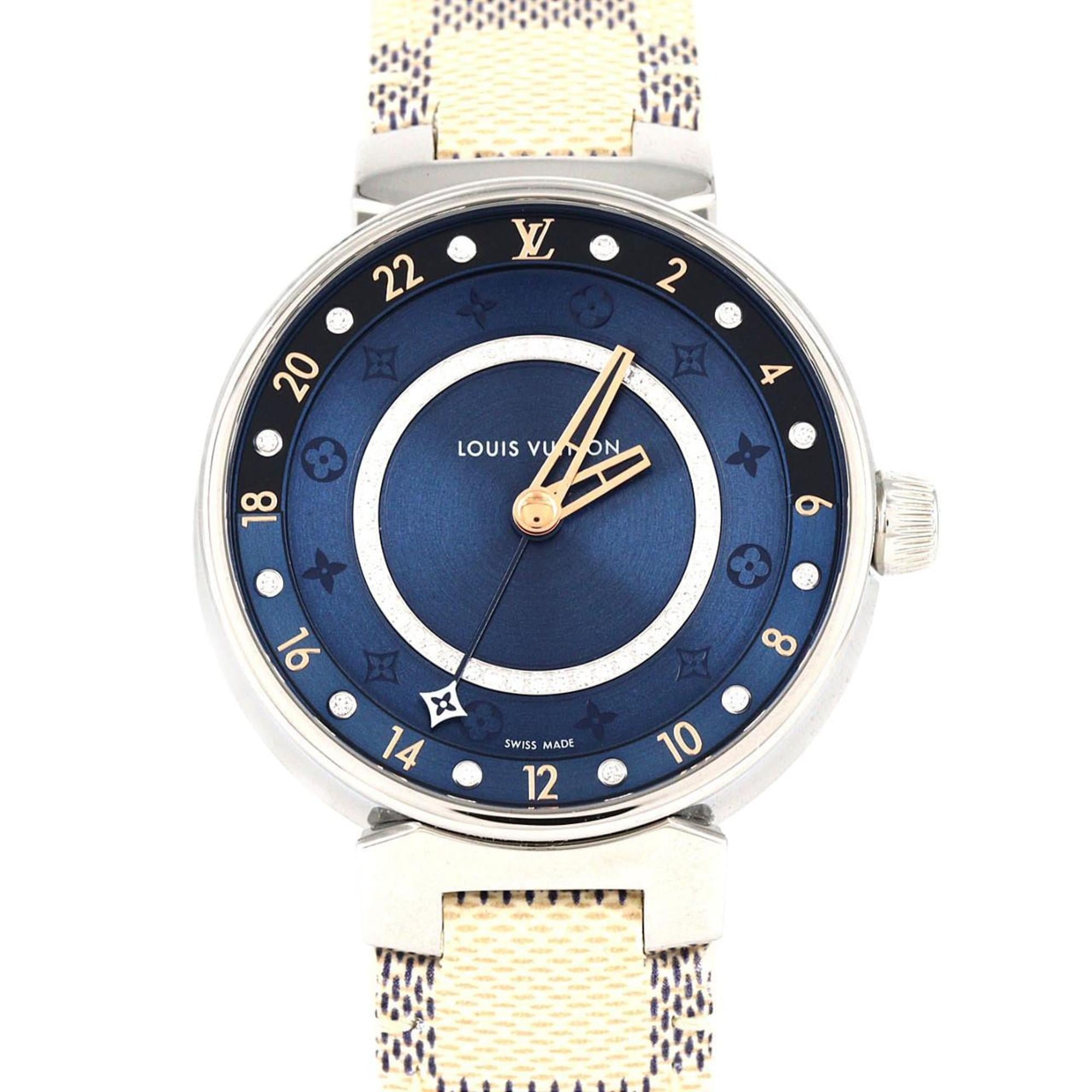 2000_98c24e01-ec05-4e5f-a429-fa588bad291c.jpg Louis Vuitton Tambour Dual Time 12P Circle D QA142 Stainless Steel Quartz Watch - Image 1
