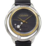 Citizen B036 S112052 Women's Watch, Black Dial, 3 Hands, 5 Diamonds, Stainless Steel, Leather Strap, Eco-Drive, Approx. 32mm