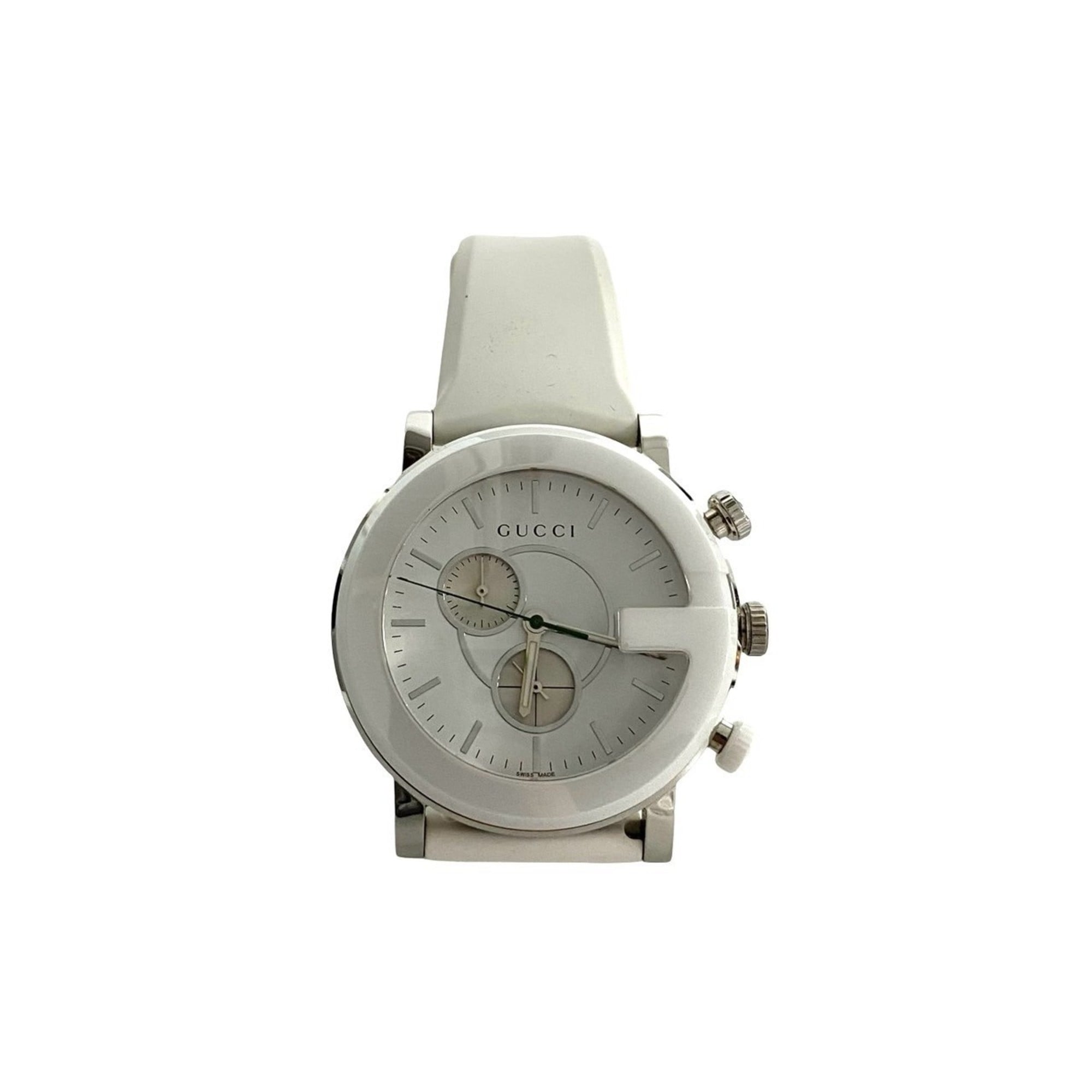 2000_9c8a612f-fdbf-4c94-9841-4a07e9279c89.jpg GUCCI G Chrono Quartz Stainless Steel Watch for Men, White and Silver, 29963 - Image 1