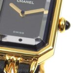 Chanel CHANEL Premiere S Watch H0001 Gold Plated x Leather Quartz Analog Display Black Dial Ladies - Image 8