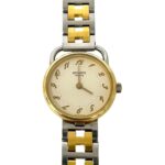 HERMES Arceau H Logo Belt Stainless Steel GP Quartz Wristwatch Silver Gold 34591 - Image 5