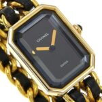 Chanel CHANEL Premiere L Watch Gold Plated x Leather Quartz Analog Display Black Dial Ladies - Image 3