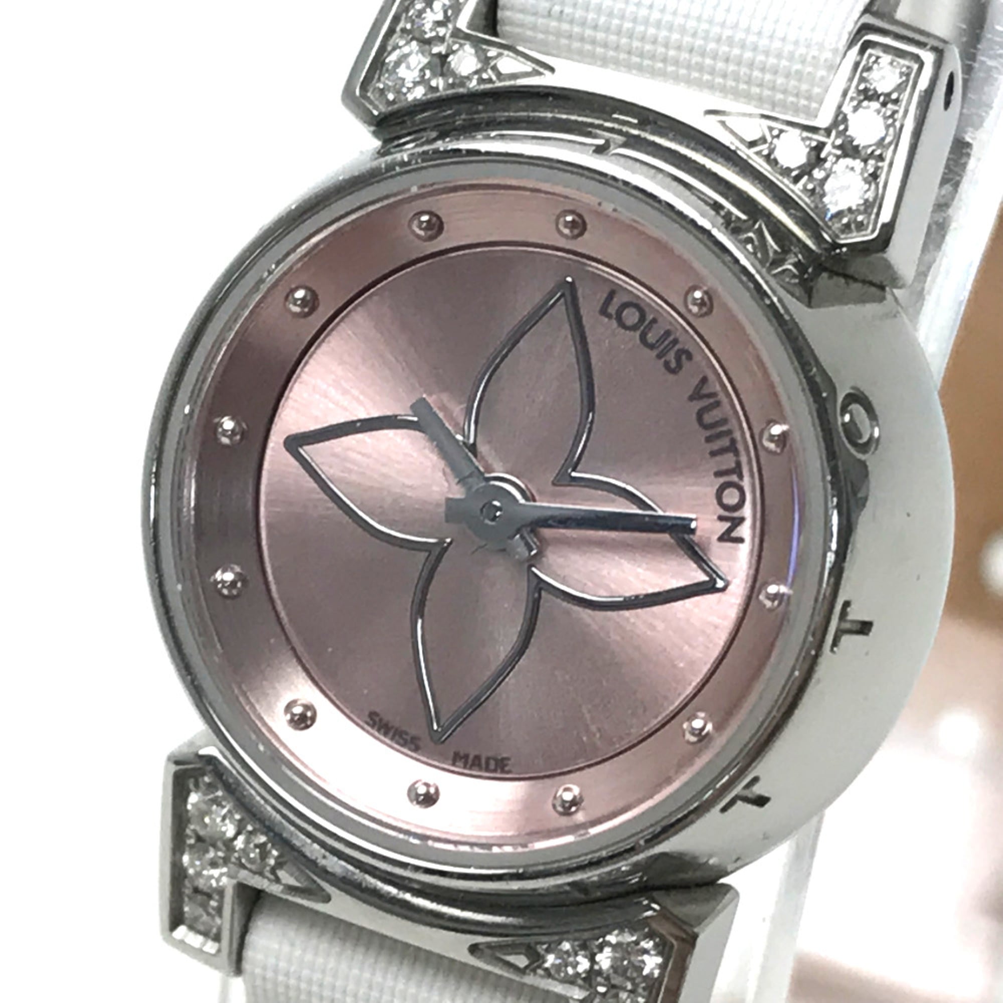 2000_a8525a8e-66a7-4750-b565-c4f61a9722aa.jpg Louis Vuitton Q151P Rug diamond quartz Wristwatch Pink Based White - Image 1