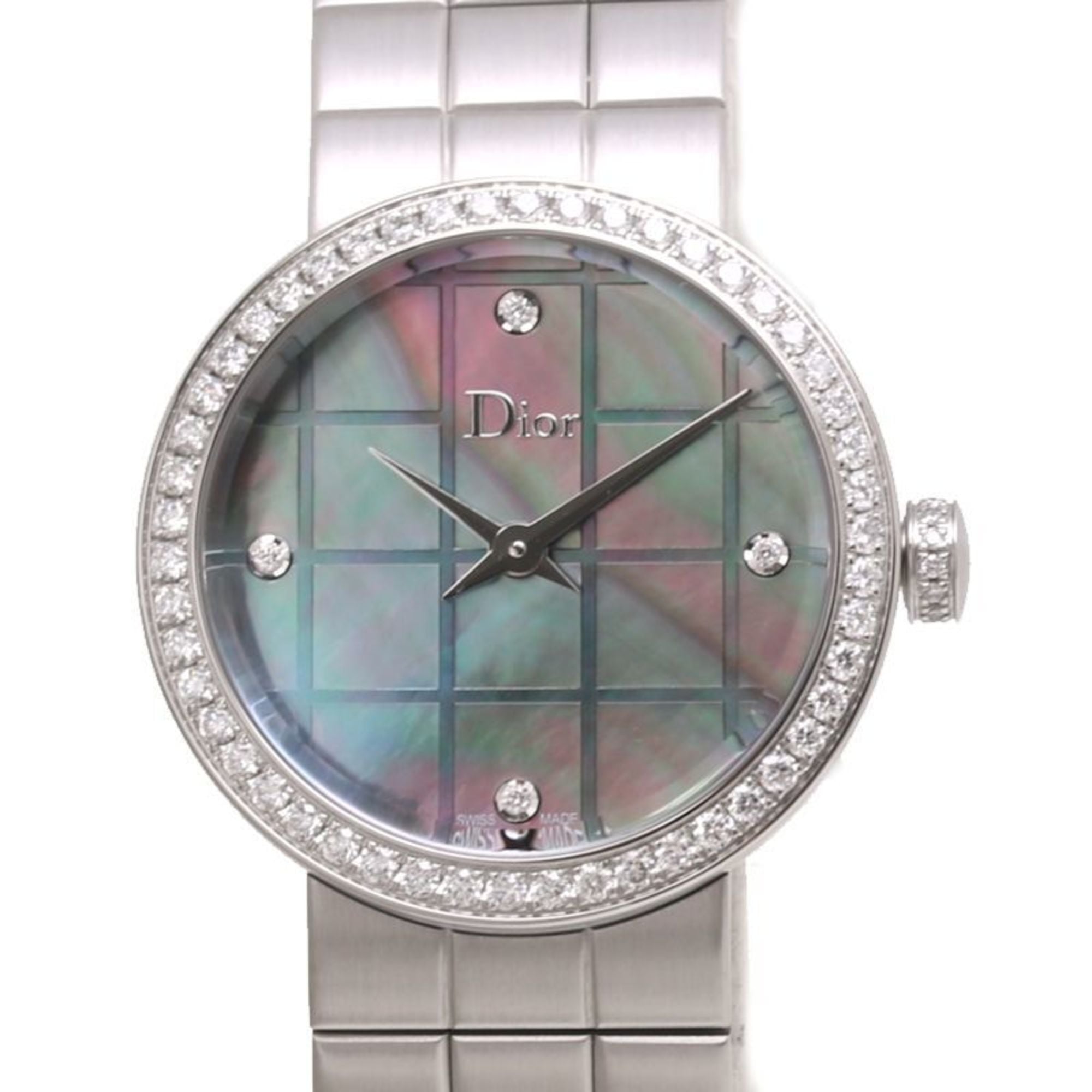 2000_a8b0604a-1738-4c0e-bad4-3854247ad978.jpg Christian Dior La D de CD047110M002 Watch with 4 Diamonds and Diamond Bezel, Stainless Steel, Women's, 39934 - Image 1