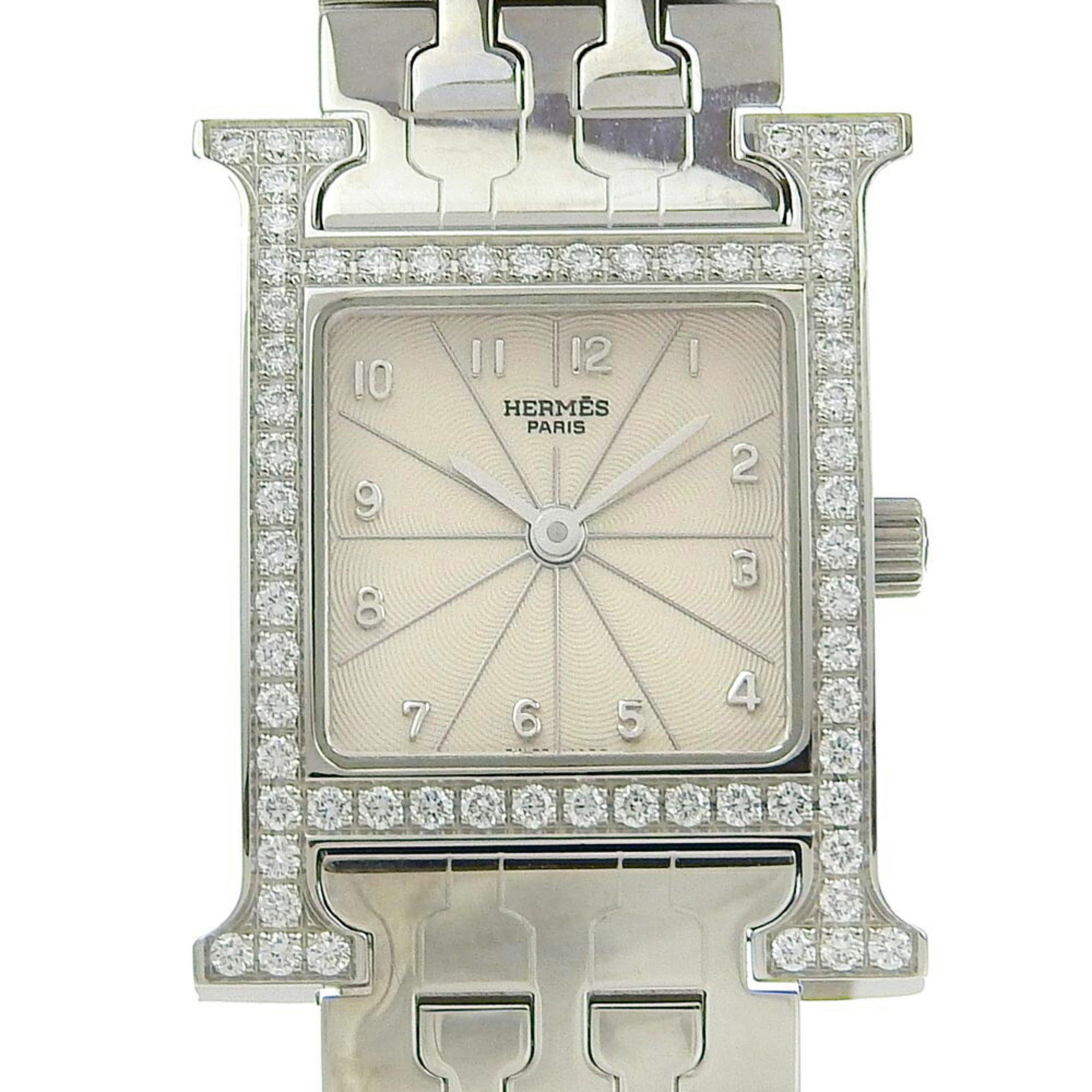2000_acb9e158-38f8-4ed5-bffa-d996391092c9.jpg Hermes HERMES H Watch Wristwatch Diamond Bezel HH1.230 Stainless Steel Quartz Analog Display Silver Dial Women's - Image 1