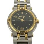 GUCCI 9000L Logo Engraved Stainless Steel Quartz Wrist Silver/Gold 37789 - Image 4