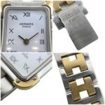 Hermes watch, CroisiÃ¨re, white, silver, gold, CR1.240 battery-operated, stainless steel, quartz movement. - Image 7