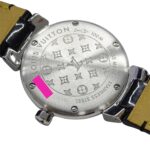 Louis Vuitton LOUIS VUITTON Women's Watch Tambour Forever Diamond Quartz QZ Stainless Steel SS Leather Q12M5 Silver Black - Image 6