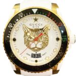 Gucci Dive Mystic Cat total weight 108g stainless steel rubber strap quartz movement white and gold dial 136.3