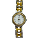 HERMES Vintage Clipper Logo Engraved Stainless Steel GP Wristwatch Silver Gold 40594 - Image 5