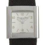 Christian Dior Riva Watch D80-100, Stainless Steel and Canvas, Quartz Movement, Analog Display, Silver Dial, Women's