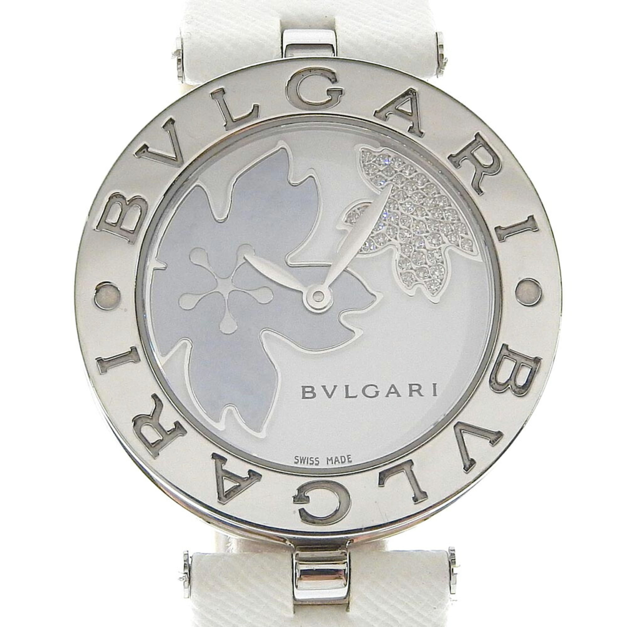 2000_b3f91231-7ff1-45a8-871c-ad856519604e.jpg BVLGARI B-zero1 Watch BZ30FDSL Stainless Steel x Leather Flower Quartz Analog Display White Shell Dial Women's - Image 1