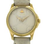 Gucci G Timeless Ladies Watch YA126580 126.5 Gold Plated White Shima Dial