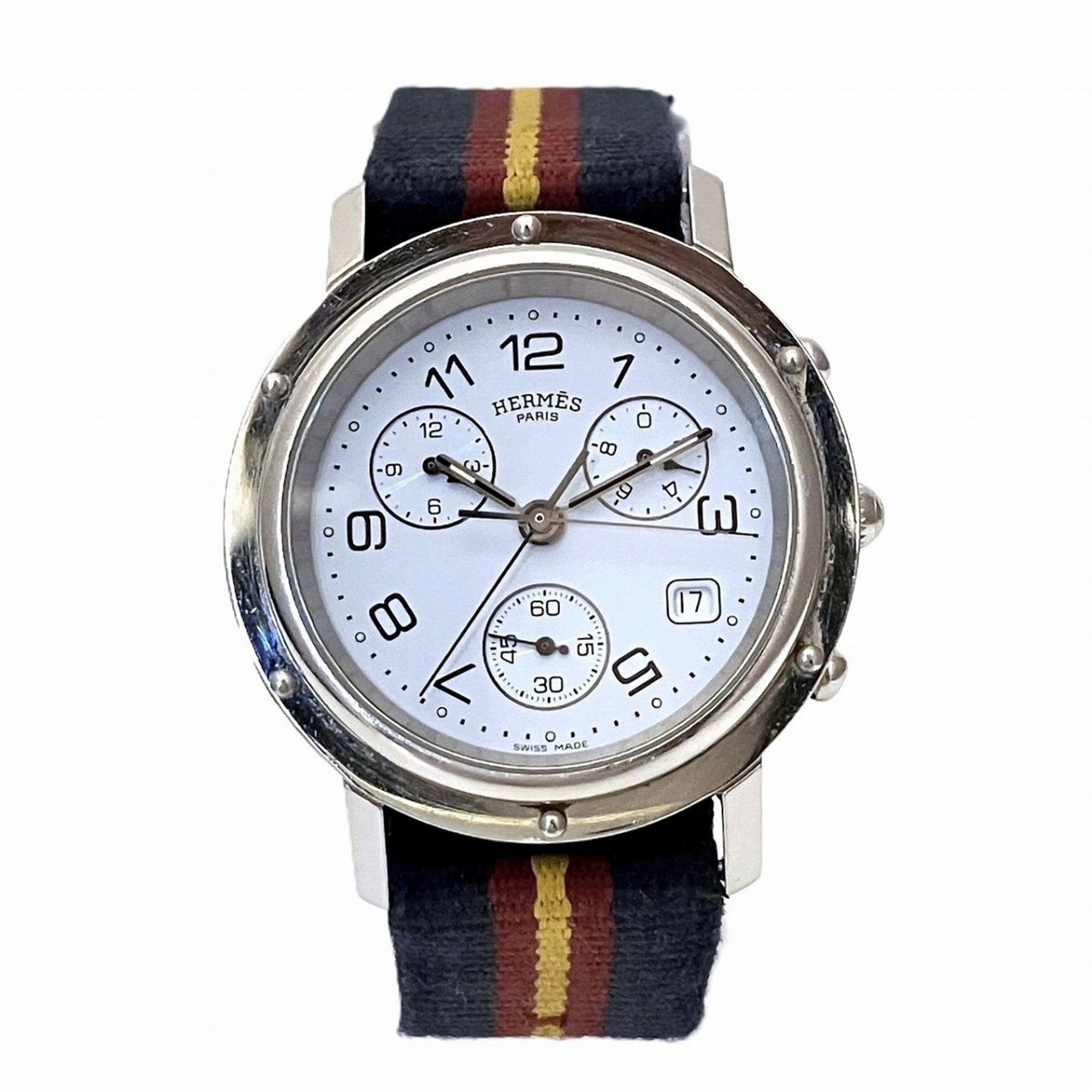 2000_bd1ccc79-3bb5-4355-8125-5e47ad33e260.jpg Hermès Clipper Watch, 57.4g, Stainless Steel Quartz Movement, White Dial, CL1.910, Free Shipping - Image 1