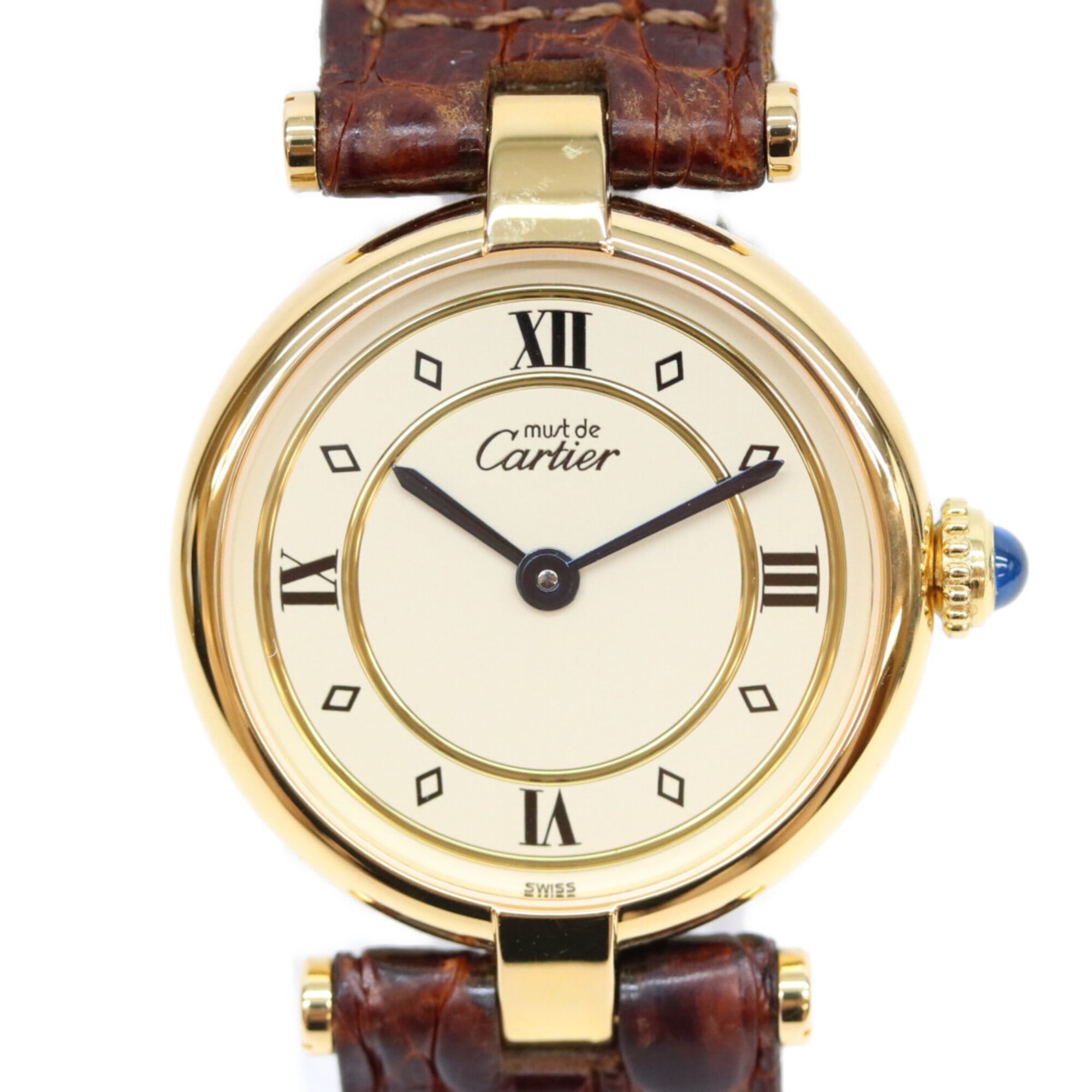 2000_bdb5a61c-1ae0-46ac-b796-4b580b82eed1.jpg Cartier Must Vendôme SM Vermeil Quartz with Roman Numerals Gold and Ivory Dial Ladies' - Image 1