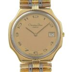 Christian Dior Date Watch 45.15.01 Gold-Plated Quartz Analog Display Gold Dial Men's