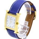 HERMES H Watch Gold Plated Leather Quartz Mens Watch HH1.510 - Image 2