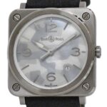 Bell & Ross Watch Aviation 39 f-22679 Camouflage White Shell Silver Gray BRS-64-S Men's SS Suede Leather Rubber Quartz Square Dial Interchangeable Strap Battery Operated
