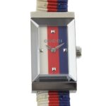 Gucci G Frame Tricolore Watch YA147502/147.5 Stainless Steel and Canvas Quartz Analog Display Multicolor Dial Women's