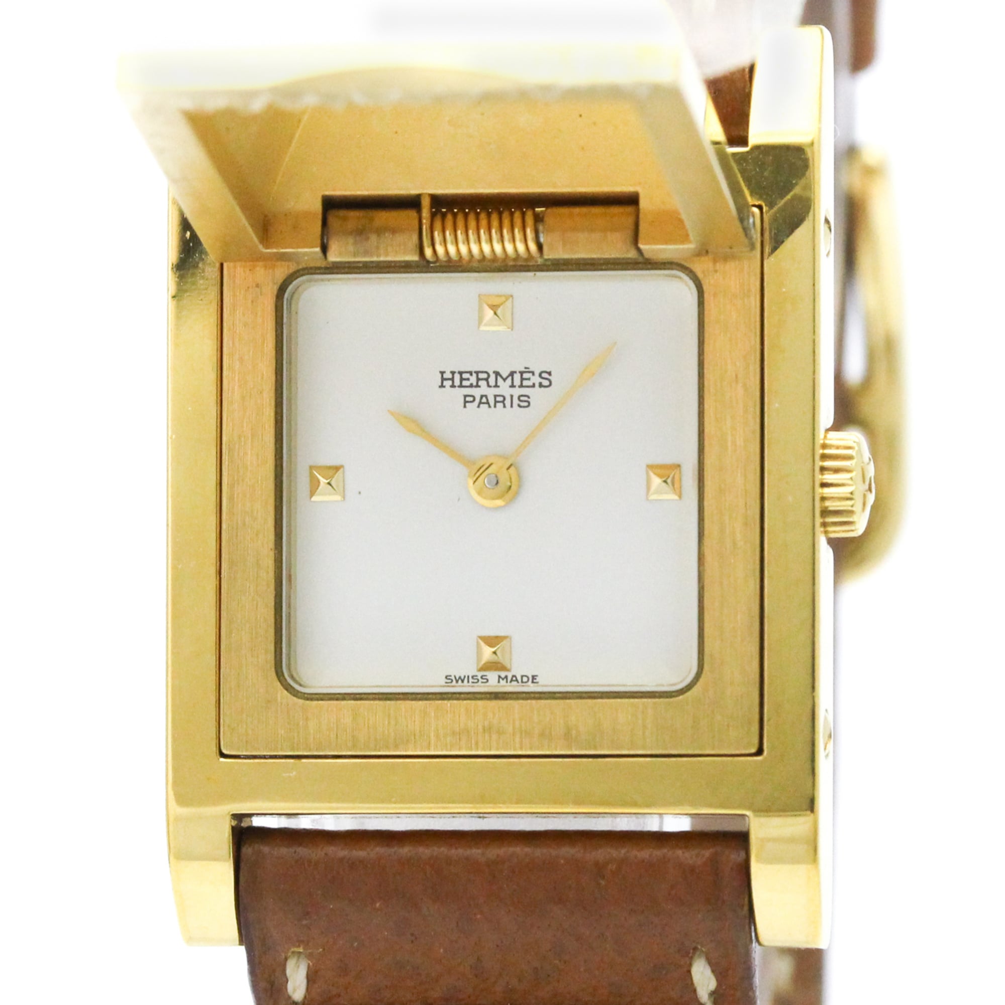 2000_c1183c8d-534b-414c-abce-8b820a95d643.jpg HERMES Medor Gold Plated Leather Quartz Ladies - Image 1