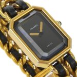 CHANEL Premiere L Watch, Gold-plated x Leather, Quartz, Analog Display, Black Dial, L, Women's - Image 3