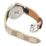 Louis Vuitton Tambour Moon Dual Time MM GMT QA108 Ladies' with 12 Diamond Lugs Black Diamonds Silver Quartz Movement. - Image 5