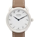 Hermes Arceau watch, stainless steel, leather strap, boys' size, white, AR5.510