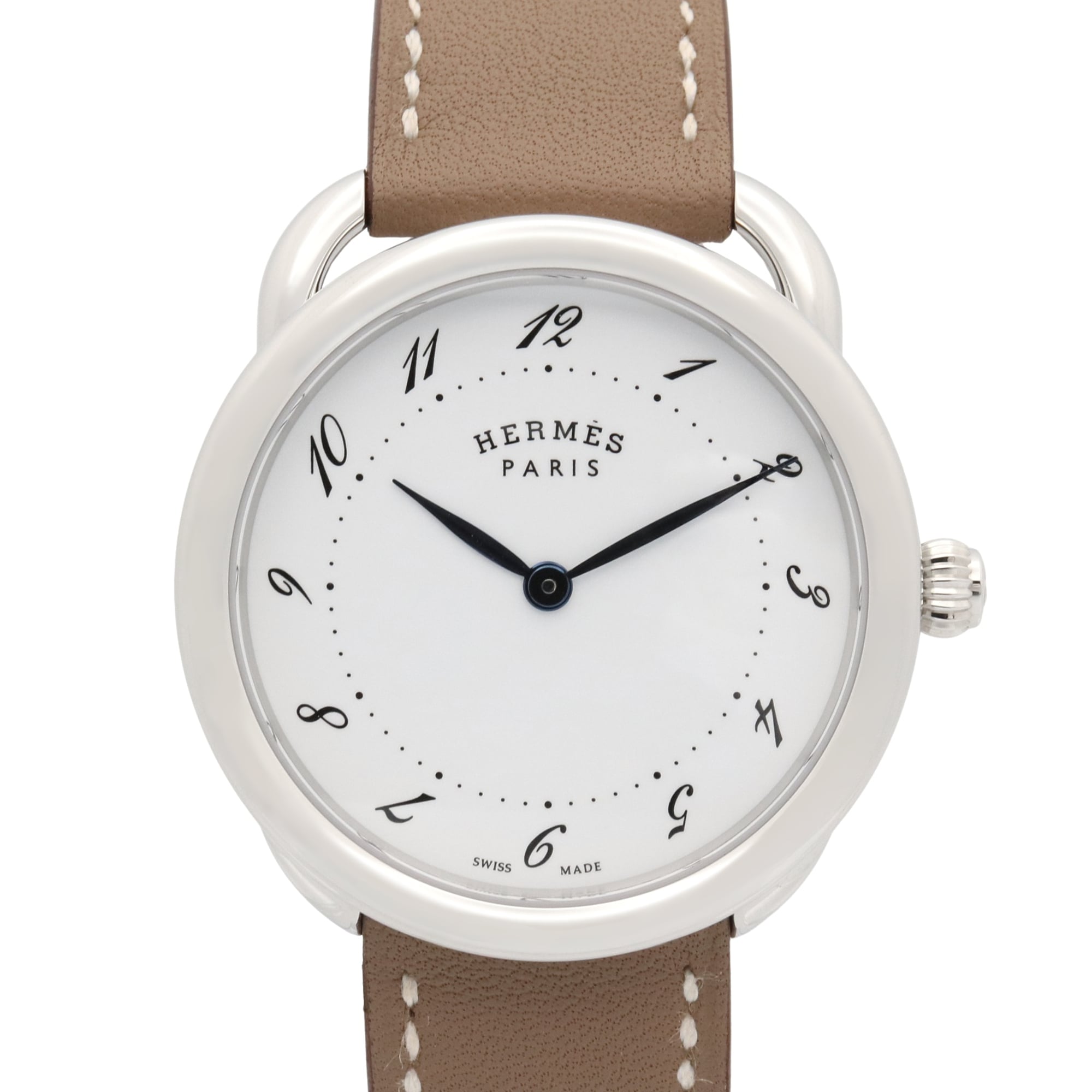 2000_c9a8b837-5f51-4d4e-a640-87f50ae8dec1.jpg Hermes Arceau watch, stainless steel, leather strap, boys' size, white, AR5.510 - Image 1