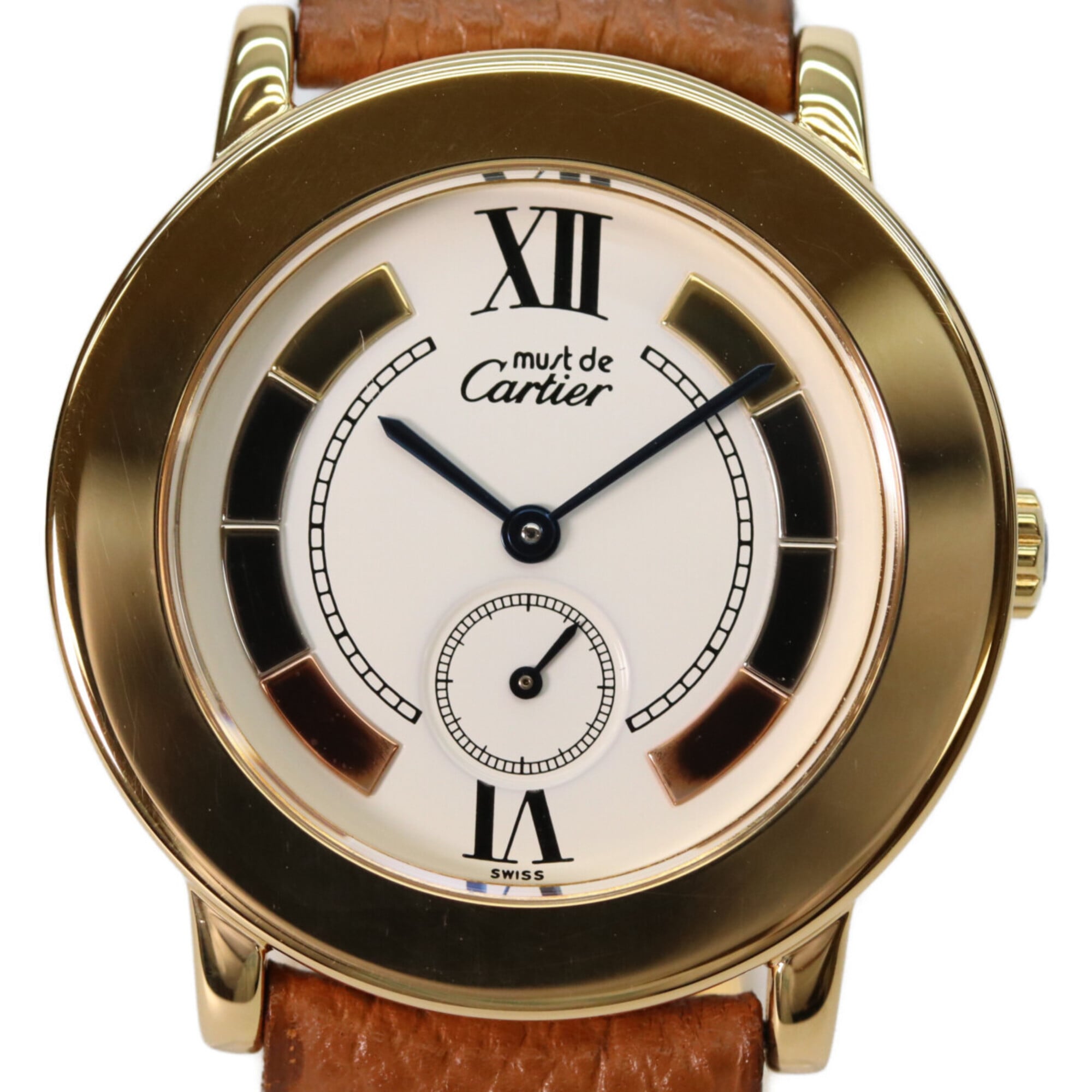 2000_cb418012-074c-4628-8ee5-8f6e4953705d.jpg Cartier W1006922 925 Must de Ronde LM Vermeil Small Seconds Trinity Watch Gold Ivory Dial Ladies - Image 1