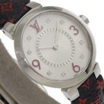 Louis Vuitton Tambour Slim Watch, 8 Diamonds, Q12MGA, Stainless Steel and Leather, Quartz Movement, Analog Display, Silver Dial, Women's - Image 3