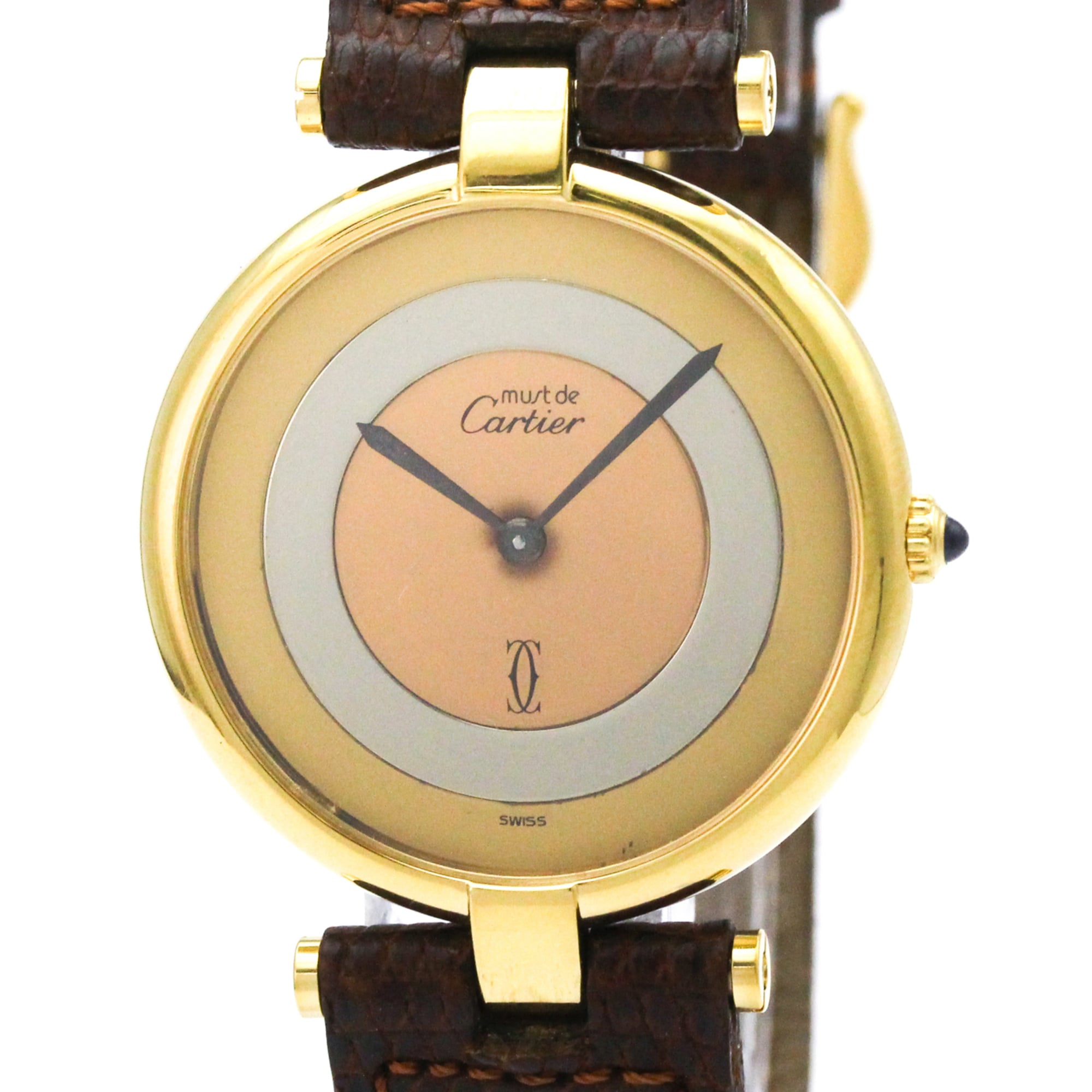 2000_cc79afbc-074a-4eba-be6f-fd87b643094d.jpg CARTIER Must Vendome Gold Plated Leather Quartz Unisex Watch - Image 1