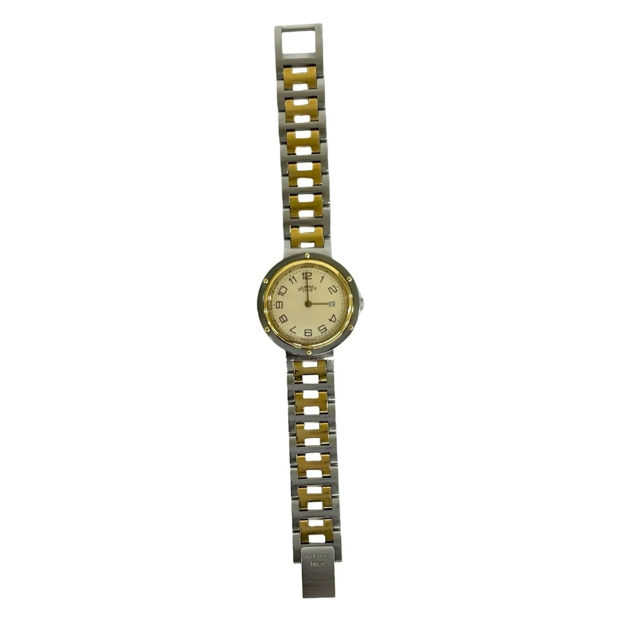 2000_cf024225-f81f-4116-af2f-dc8328845378.jpg HERMES Clipper Stainless Steel GP Quartz Wrist Silver 32943 - Image 1
