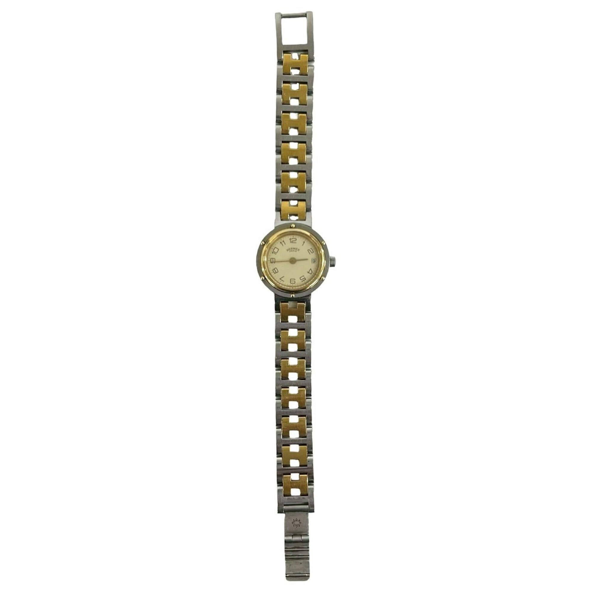 2000_d1493102-4073-4d25-ba3c-e1661796dc98.jpg HERMES Vintage Clipper Stainless Steel GP Quartz Wristwatch, Silver/Gold, 29221 - Image 1