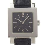 Bvlgari Quadrato SQ22SL Women's Watch, Stainless Steel with Embossed Leather, Quartz Movement, Analog Display, Black Dial