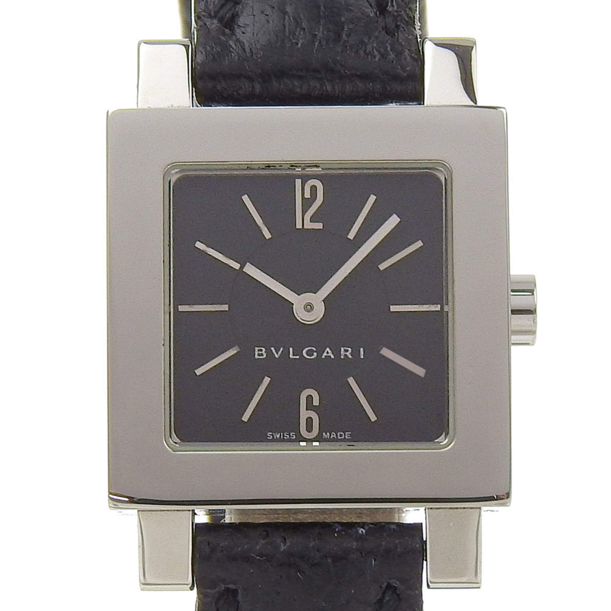 2000_d2b7ff88-590d-45fe-a47f-156ecf25322e.jpg Bvlgari Quadrato SQ22SL Women's Watch, Stainless Steel with Embossed Leather, Quartz Movement, Analog Display, Black Dial - Image 1