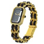 CHANEL Premiere S Watch H0001, Gold-Plated Leather Quartz Movement, Analog Display, Black Dial, Women's - Image 2
