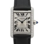 Cartier Tank Must SM Stainless Steel Leather Strap Diamond Ladies Silver Tone W4TA0016