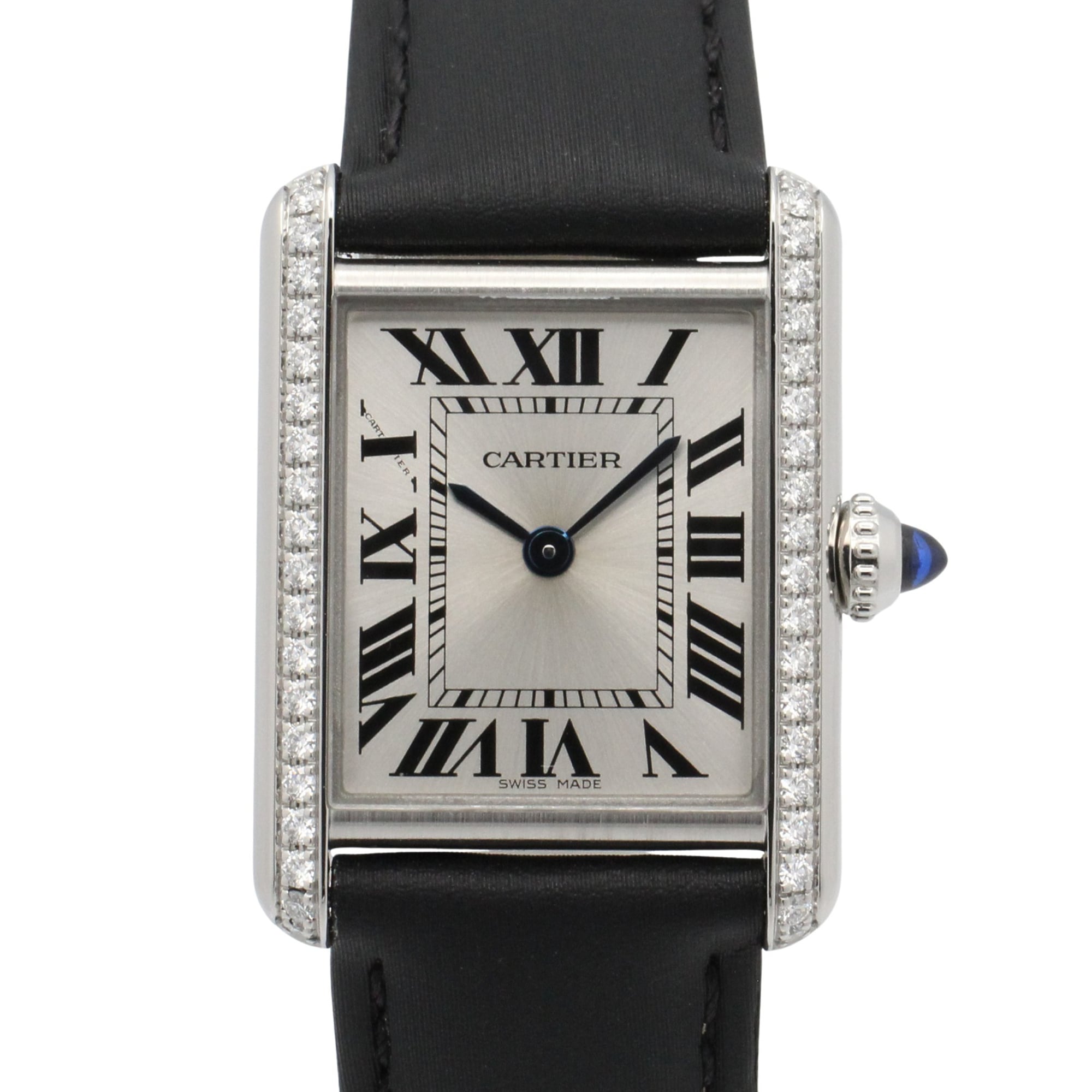 2000_d457184e-c695-48f9-8c95-c6f5f1ac375e.jpg Cartier Tank Must SM Stainless Steel Leather Strap Diamond Ladies Silver Tone W4TA0016 - Image 1