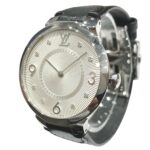 Louis Vuitton Tambour watch, total weight 48g, stainless steel, genuine leather strap, quartz movement, silver dial, Q13MJ - Image 2