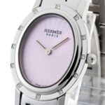 Hermes Clipper Oval Nacre CO1.230 12P Diamond Bezel Pink Shell Quartz - Image 2