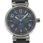 Louis Vuitton Tambour GM Watch QA073 Stainless Steel x Monogram Eclipse Canvas Quartz Analog Display Black Dial Men's