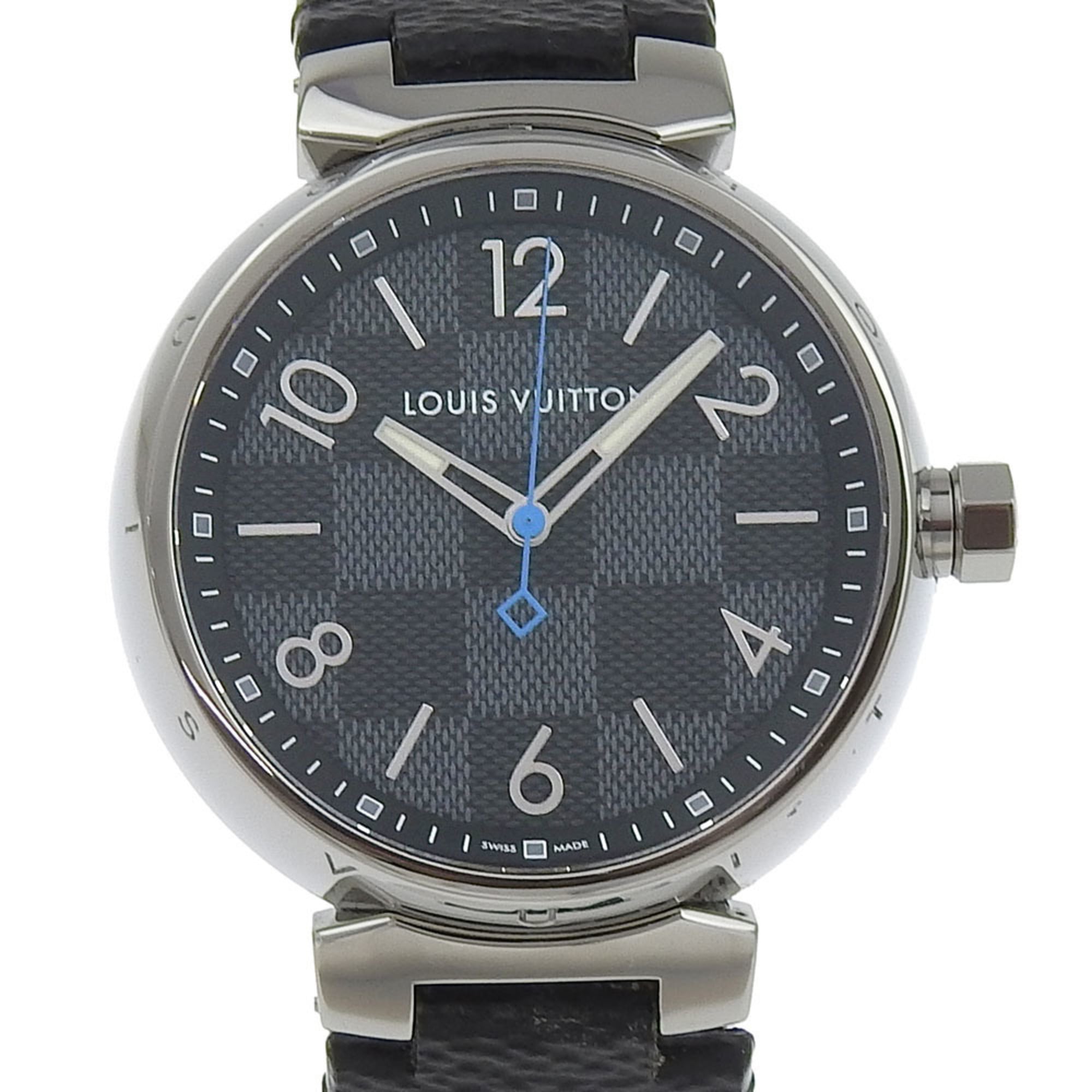 2000_d8f47a53-89ca-454c-8309-419079acebae.jpg Louis Vuitton Tambour GM Watch QA073 Stainless Steel x Monogram Eclipse Canvas Quartz Analog Display Black Dial Men's - Image 1