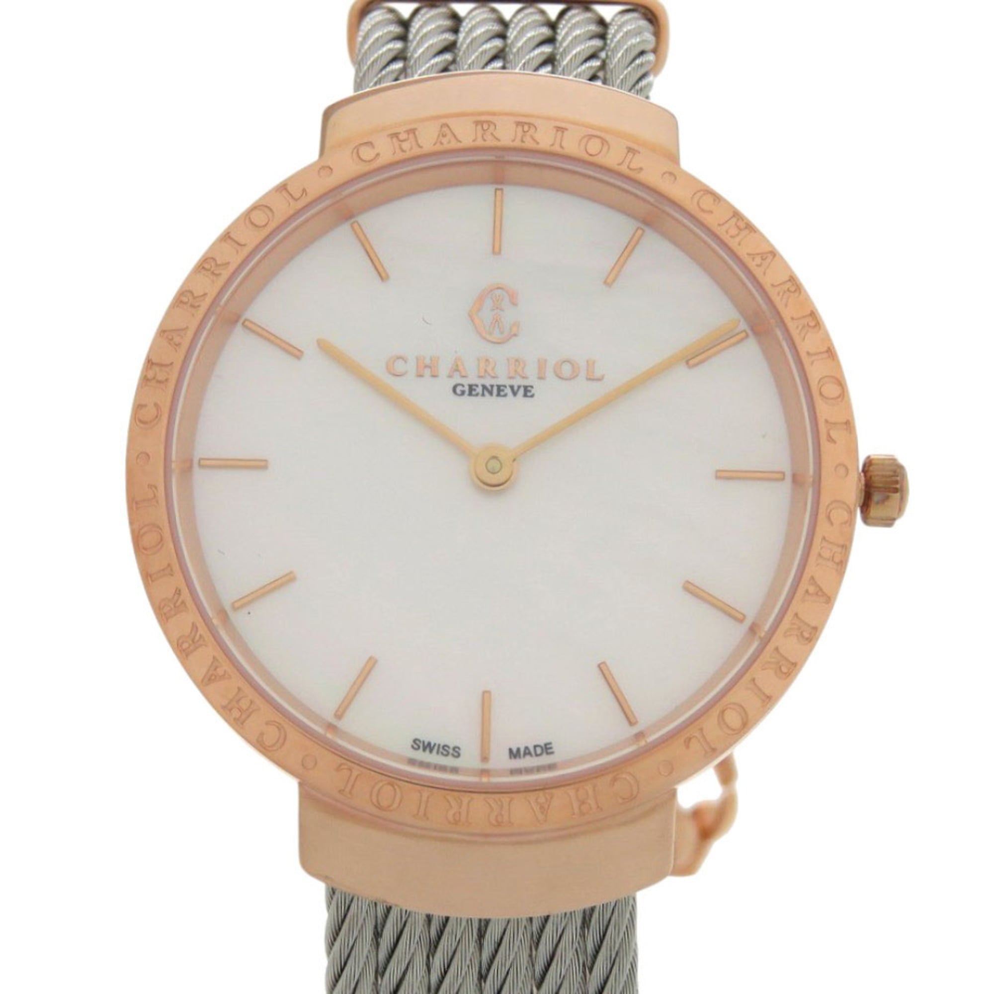 2000_da4c2a5a-7eca-4312-808d-618337095f0c.jpg Unused Charriol Saint-Tropez Stainless Steel White Shell with Dial and Pink Gold Quartz Wristwatch 0595 CHARRIOL - Image 1