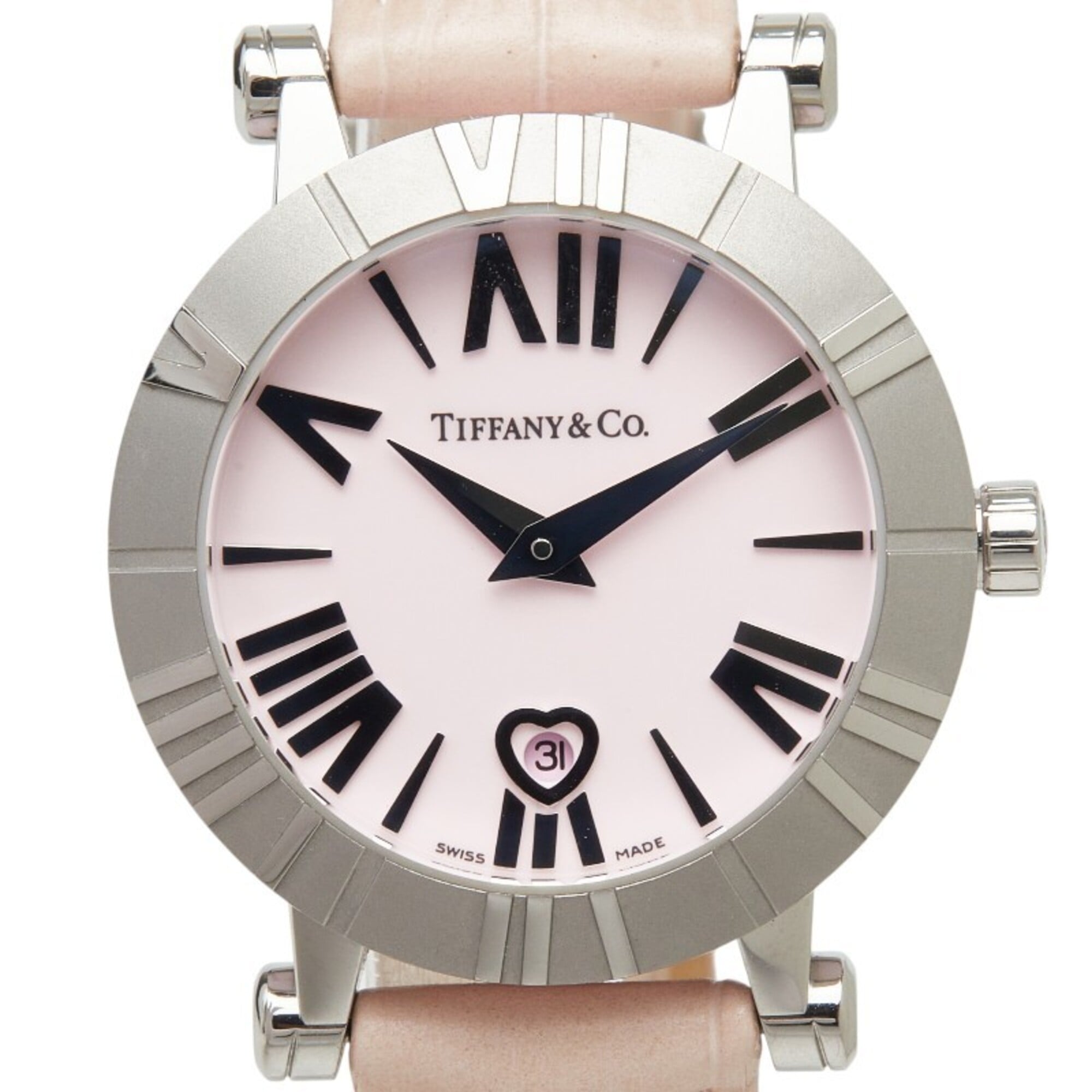 2000_db2e80da-7065-48ab-b65e-a757c8a3e275.jpg Tiffany & Co. Atlas Watch Z1300.11.11A31A41A Quartz Pink Dial Stainless Steel Leather Ceramic Ladies' - Image 1