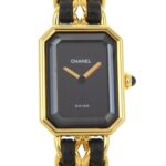 CHANEL Premiere S Watch H0001, Gold-Plated Leather Quartz Movement, Analog Display, Black Dial, Women's