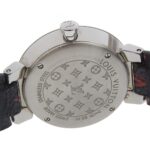 Louis Vuitton Tambour Slim Watch, 8 Diamonds, Q12MGA, Stainless Steel and Leather, Quartz Movement, Analog Display, Silver Dial, Women's - Image 6