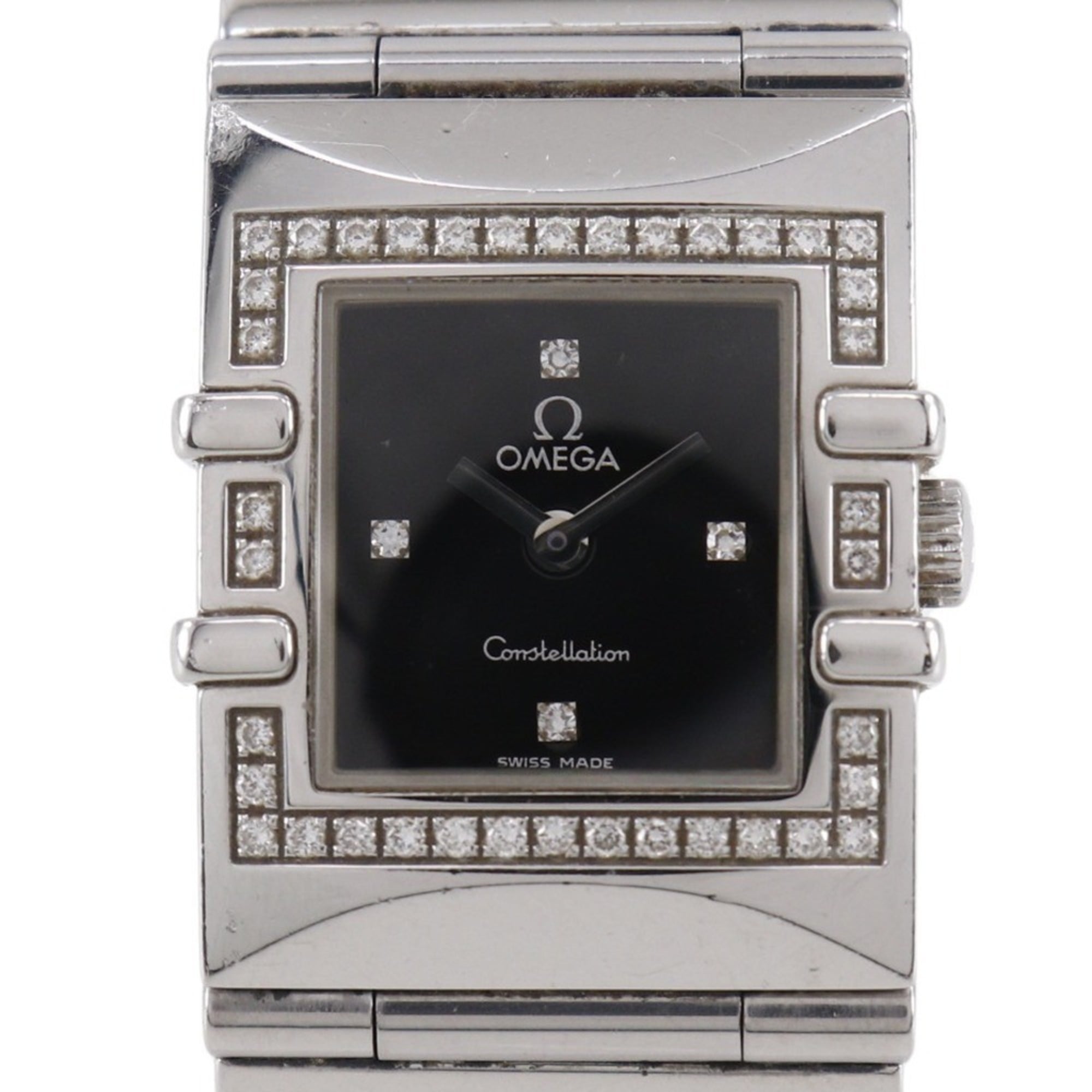 2000_dd525163-f2ff-405a-9ca3-47cd64f59180.jpg OMEGA Constellation Carree Watch, cal. 1376 1528.46, stainless steel with diamonds, 1998, quartz movement, analog display, black dial, women's. - Image 1