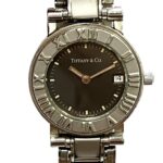 Tiffany & Co. Atlas watch, total weight 51.2g, stainless steel, quartz movement, black dial.