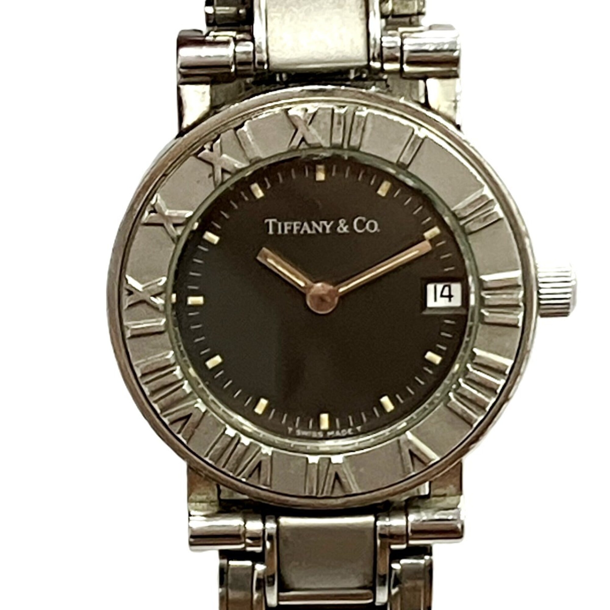 2000_df017897-63c3-42d9-95e4-d95ae39aca8d.jpg Tiffany & Co. Atlas watch, total weight 51.2g, stainless steel, quartz movement, black dial. - Image 1